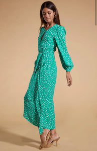 Mabel Faux Wrap Dress in Sea Green by Dancing Leopard